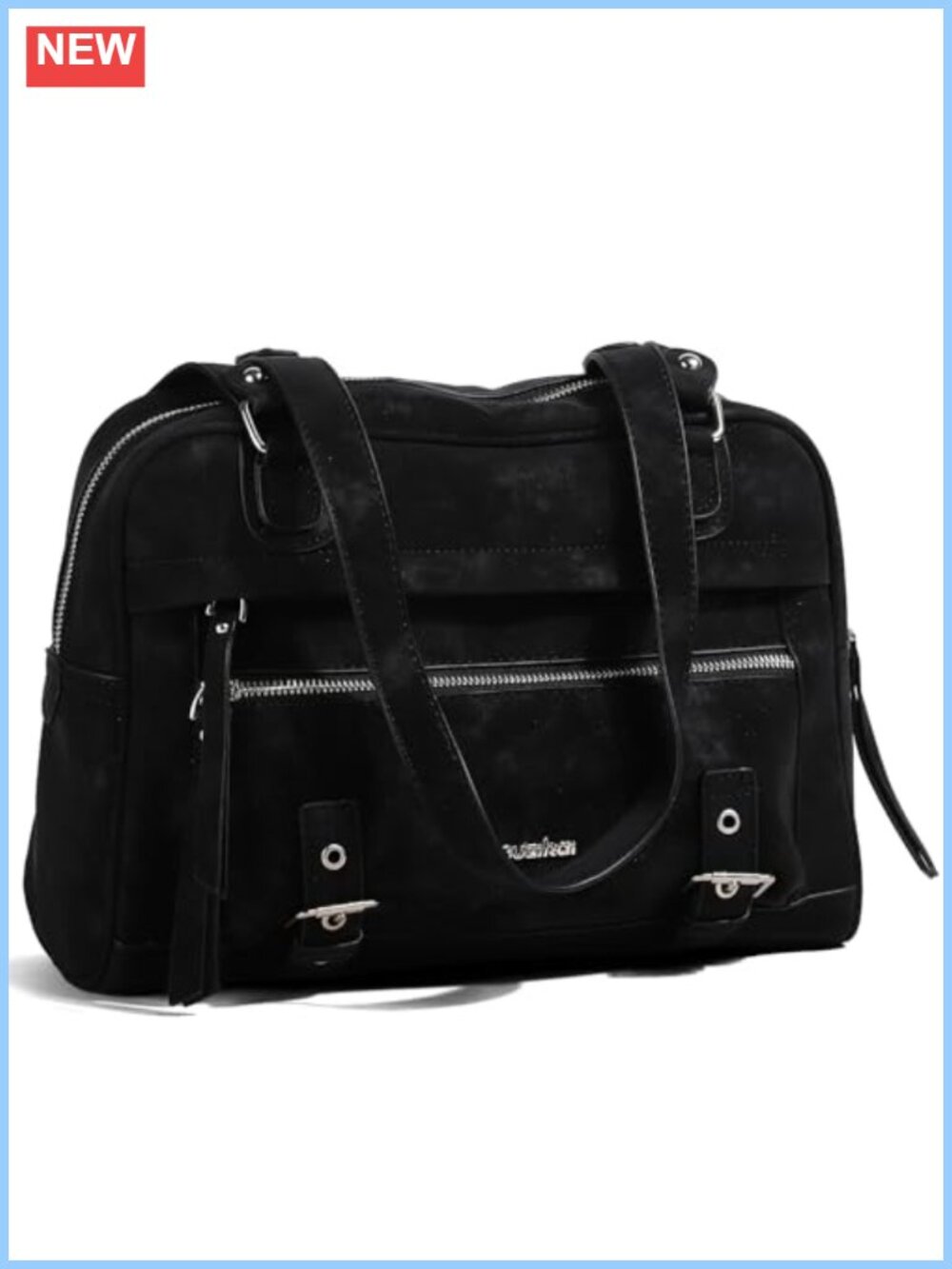 Vintage Washed Faux Leather Motorcycle Shoulder Bag Crossbody Purse